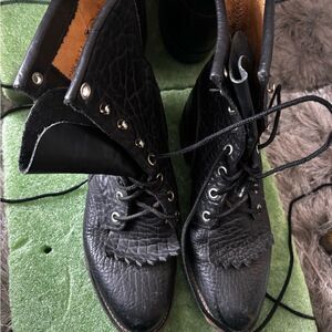 Vintage Justin 522 cowboy boots Bullhide Leather Combat shoes Roper flats y2k